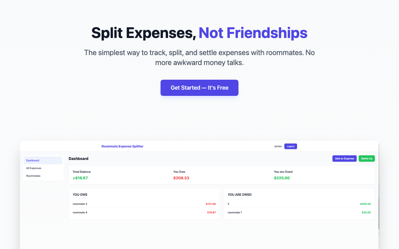 Roommate Expense Splitter screenshot